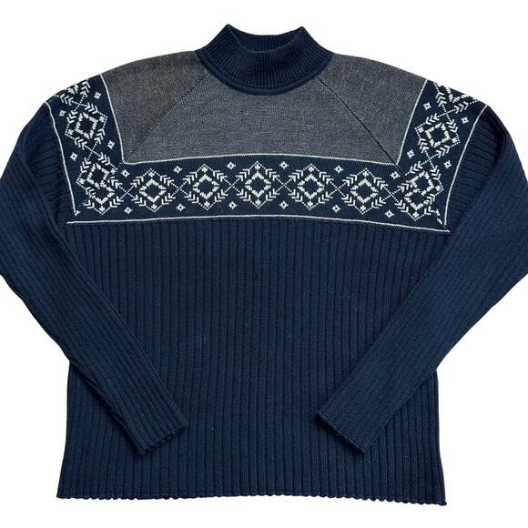 Vintage Victoria Jones Navy/White, Wool, Ribbed, Turtleneck Sweater- XL - Picture 1 of 7